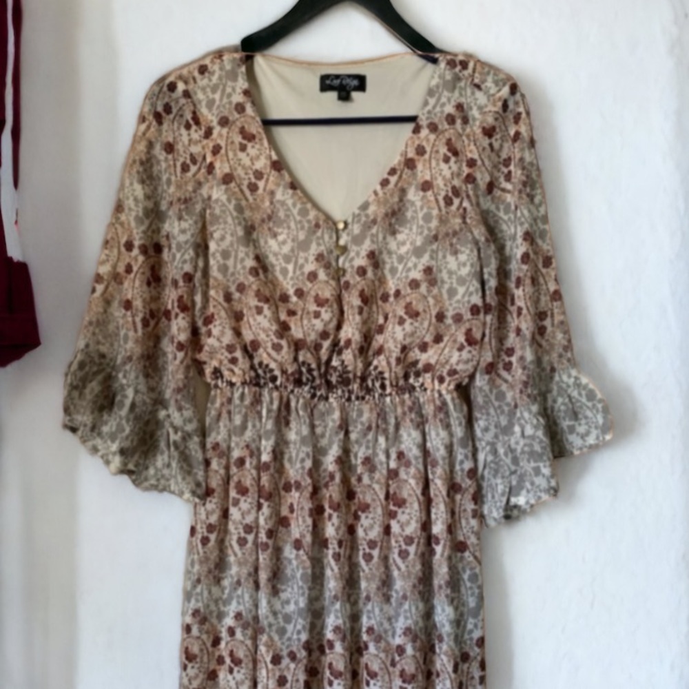Love Reign Floral Boho 1/2 Bell Sleeve Maxi Dress Size X SMALL - Picture 5 of 12